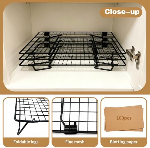 Cooling Racks For Cooking And Baking 3-Piece（13.3 x 9.3 Inch）Set Includes 120 Baking Mats Comes With A Folding rack Suitable For Cookies, Cakes, Pizza, Bread