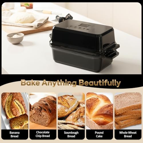 Enameled Cast Iron Dutch Oven for Bread Baking, 9×5 Dutch Oven Pot with Lid for Homemade Bread, 2 in 1 Sourdough Bread Pan with Lid, Roasting & Braising, Oven & Induction Safe (4.2 QT,Black)