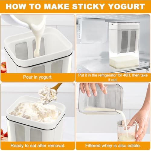 1100ml Greek Yogurt Maker & Strainer with Straw Spoon, Brush & Mesh Bag