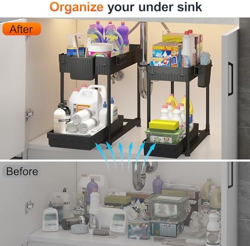 Sevenblue 4-Pack 2-Tier Under Sink Organizer with Pull Out Drawers