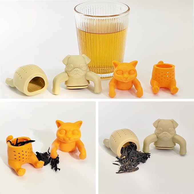 2 Pcs Cute Tea Infuser, Silicone Tea Infuser, Tea Diffuser, Reusable Tea Infuser, Tea Sets for Women Gift, Gifts for Tea Lovers (Orange cat + pug)