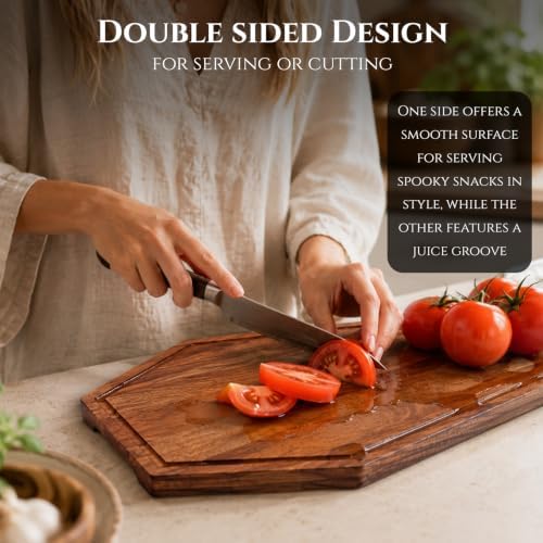 Large Gothic Coffin Charcuterie Board - Acacia Wood Coffin Cutting Board 17x10.5inch - Halloween Serving Tray for Goth Platter, Witchy Gifts for Women
