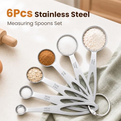 6Pcs Measuring Spoons Set, Stainless Steel Kitchen Measure Tools