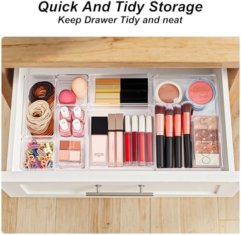 SMARTAKE 7 PCS Drawer Organizer, 4-Size Desk Drawer Organizer Trays