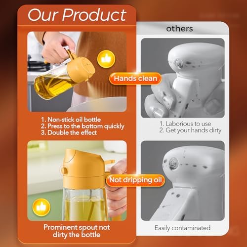 YARRAMATE 16 oz 2-in-1 Glass Olive Oil Sprayer for Cooking, WhiteOrange