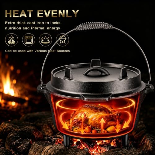 Joyfair Pre-seasoned Cast Iron Camp Dutch Oven, 7.6QT Pot & 2QT Skillet Lid