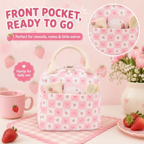 Bluboon Lunch Bag for Women Cute Corduroy Lunch Tote Bags with Shoulder Strap Reusable Insulated Lunch Box Large Capacity Reusable Insulated Cooler for Work Picnic or Travel
