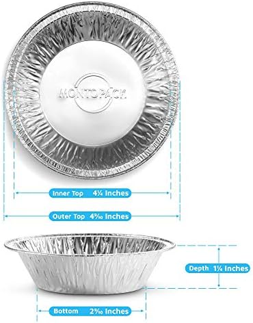 MontoPack Disposable 5" Aluminum Foil Pie/Tart Pans (100 Pack) | 5 Inch Round Cake Pan for Baking Personal Mini Pies, Homemade Cakes & Quiche | Oven Safe Foil Tins Easily Stack & Store Freeze & Reheat