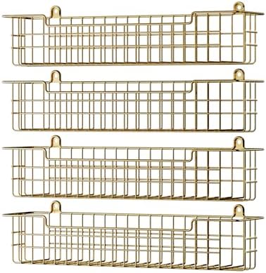 Spice Rack, 4-Pack Seasoning Organizer Wall Mount for Kitchen Storage Organization, Spice Holder Shelf Saving Space for Cabinet, RV, Pantry, Gold
