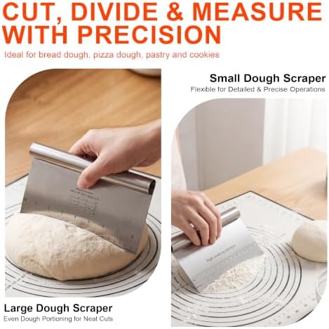 Pizza Accessory Set, 1 Pizza Cutter, 1 Large and 1 Small Dough Scraper