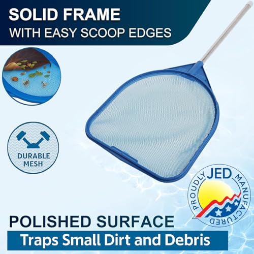 JED Pool Tools Pool Skimmer Net - Handheld Hot Tub Skimmer for Spa, Stock Tank Pool, Small Pool & Aquarium Cleaning (2 ft, Blue)
