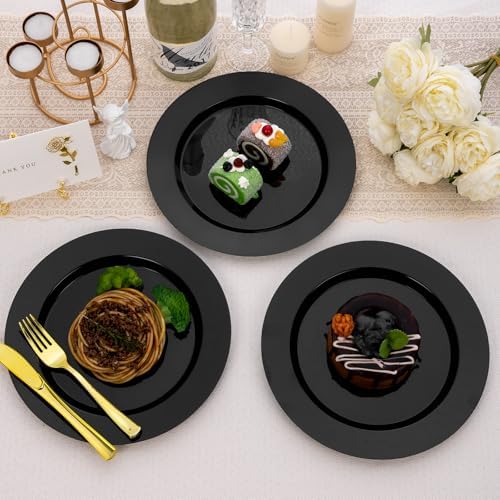 Goodluck 200PCS Black Plastic Plates, Heavy Duty Disposable Black Plates