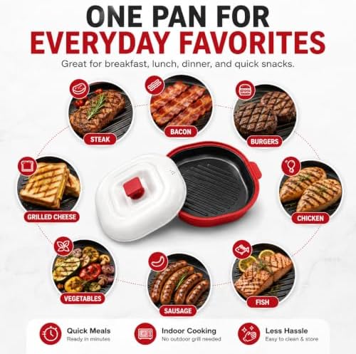 Microwave Grill Pan with Lid,Nonstick Grill Plate,Red