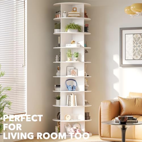 SpaceAid 9 Tier Rotating Shoe Rack Tower, Spinning Shoe Display Lazy Susan, Revolving 360 Shoe Rack Storage Round Carousel, Vertical Handbag Rotate Shoes Closet Organization (9-Tier White)