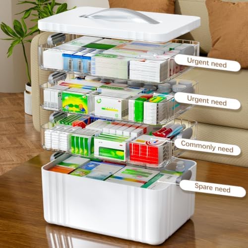 ARSTPEOE 4-Tier Medicine Organizer - Portable Medicine Cabinet with Handle