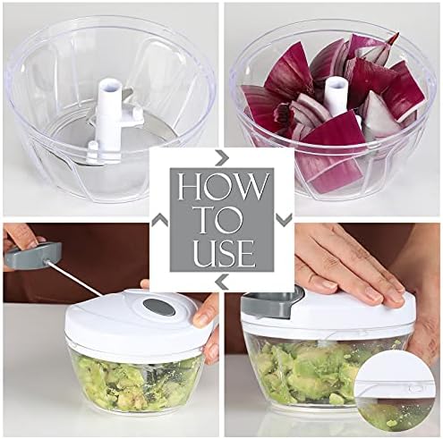 Ourokhome Manual Food Processor Vegetable Chopper, Portable Hand Pull String Garlic Mincer Onion Cutter for Veggies, Ginger, Fruits, Nuts, Herbs, etc., 500ml, White