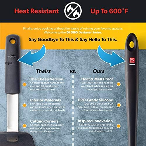 DI ORO Silicone Ladle - Soup & Serving, 600F Heat Resistant, Black