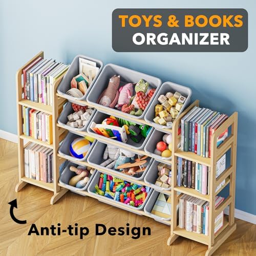 SpaceAid Toy Storage Organizer with 6 Shelves and 12 Bins, Toy Organizers Storage Bookshelf, Kids Bin Shelf Toys Box Bookcase for Bedroom Playroom Organization Room Decor, Neutral Gray