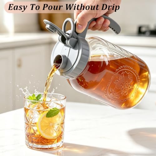 Glass Pitcher With Pour Spout Lid 64 OZ Mason Jar Pitcher Wide Mouth 2 Pack