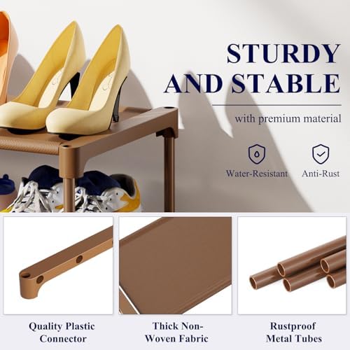 Kitsure Shoe Rack - Non-Woven Shoe Rack Shelf, 27.5" Wide - 3 Tier, Brown