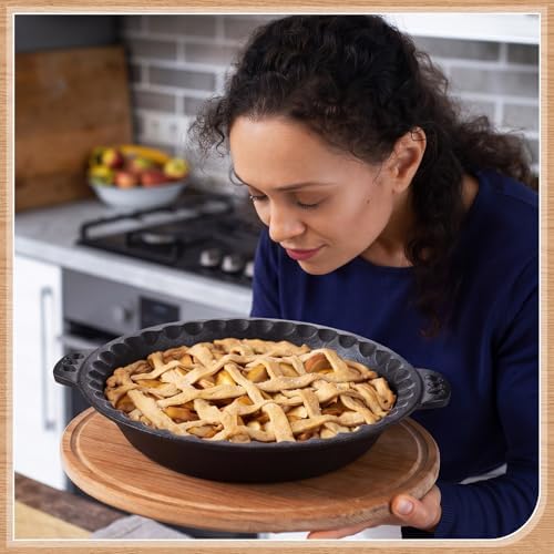 LemonRoad 2 Pcs Cast Iron Pie Pan 10" with Crimped Edges and Handles