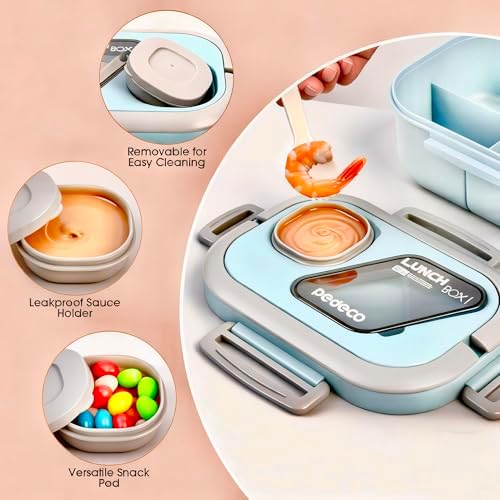 PEDECO Blue Bento Box with Bag, 2-Tier Stackable with Utensils & Sauce Box