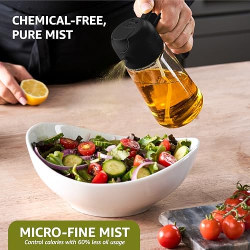 FineDine 16 oz Glass Olive Oil Sprayer for Cooking, Oil Dispenser, Black