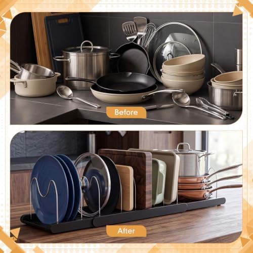Sieral 2 Pack Expandable Pots and Pans Organizer Under Cabinet,Black