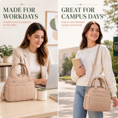 BTOOP Lunch Box for Women, Quilted Insulated Lunch Bag with Shoulder Strap