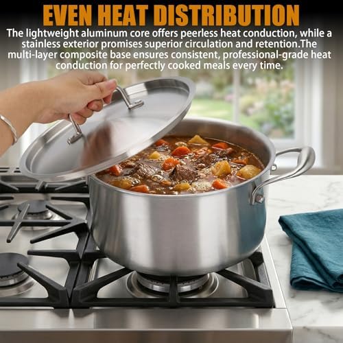 5 Ply Stainless Steel 6 Quart Stock Pot with Lid Compatible with Any Stove