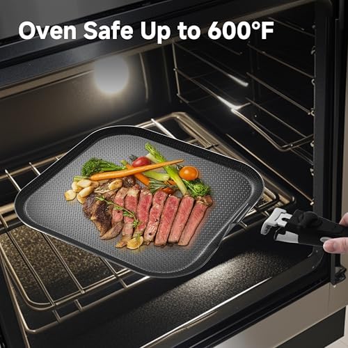 LOLYKITCH 11'' Nonstick Square Griddle Pan - Tri-Ply Stainless Steel