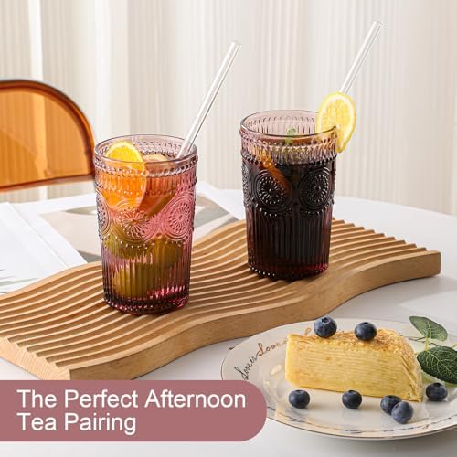 ZMOWIPDL Drinking Glasses Set of 6,13oz Flower Design Purple Glass Cups