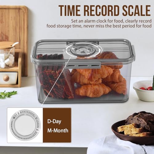 Gifhomfix Bread Box Bread Boxes for Kitchen Counter Airtight, Time Recording Bread Storage Container with Lid, Bread Keeper for Homemade Bread, Toast, Bagel, Donut and Cookies, LARGE Dark Grey