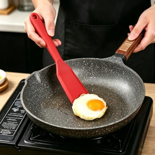 【2 Pack】Kunovo Small Spatula for Nonstick Cookware Mini Spatulas for kitchen Use,Heat-Resistant Silicone Thin Spatula Cooking Baking (2 Pack-Red)