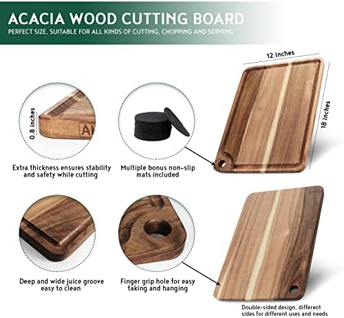 AZRHOM Large Acacia Wood Cutting Board 18x12 In Chopping Board