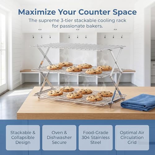 Collapsible Cooling Rack, Stainless Steel Rack for Cookie Baking (3 Tier)