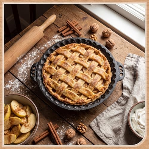 LemonRoad 2 Pcs Cast Iron Pie Pan 10" with Crimped Edges and Handles