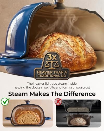 5QT Enameled Cast Iron Sourdough Bread Oven for Homemade, Blue