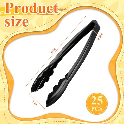Tessco 25 Pcs Plastic Tongs, 9 Inch Disposable Serving Tongs,Black