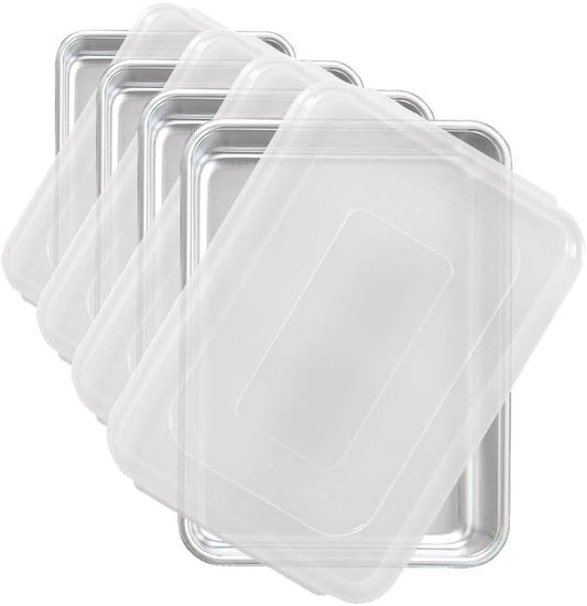 Nordic Ware Natural Aluminum Commercial Cake Pan with Lid,Rectangle Pan with Lid Silver,9 x 13,(Pack of 4)