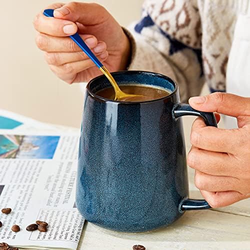 24 oz Large Ceramic Coffee mugs, Extra Large Cup, Big Handle (24 oz blue)