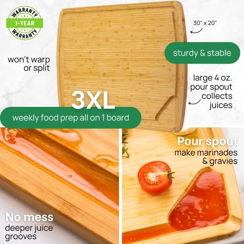 GREENER CHEF 30 Inch 3XL Extra Large Cutting Board with Lifetime Replacements - Oversized Bamboo Stove Top Cover Noodle Board - Wooden Meat Cutting Board - Turkey Carving Board - Charcuterie Board