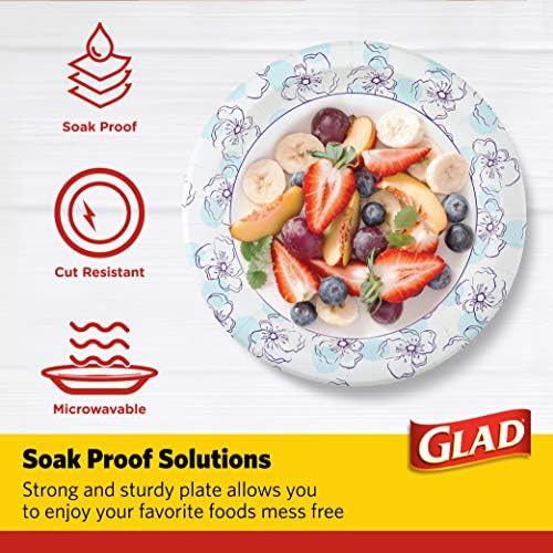 Glad Round Paper Plates, Blue Flower Design, 10 Inch, 50 Count