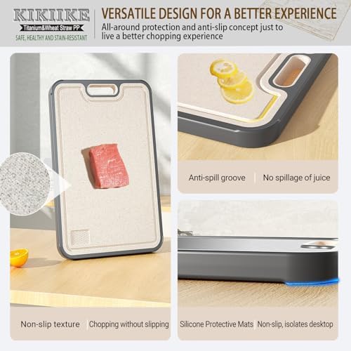 Titanium Cutting Board Double Sided Pure Titanium Cutting Boards for Kitchen, Pure titanium & Wheat Straw PP Food Grade metal cutting board, Non-slip durable and easy to clean (Large)