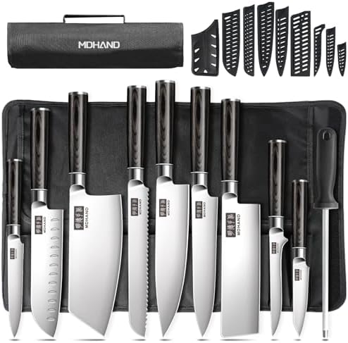MDHAND Chef Knife Set with Roll Bag, Ultra Sharp Japanese Kitchen Knife Set