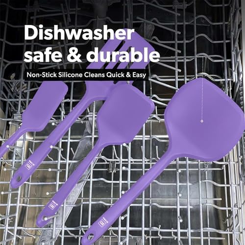 DI ORO Silicone Turner Spatula Set - 600F Heat Resistant, 4-Pc Lavender