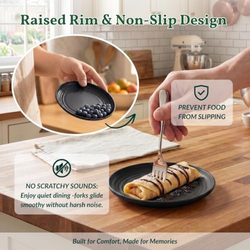 Homienly Black Small Plates | 5.7" Unbreakable Melamine Appetizer & Dessert Plates, Chic Wheat Straw Salad Plates | For Sushi, Cocktails, Bread & Side Dishes -Set of 8, Black