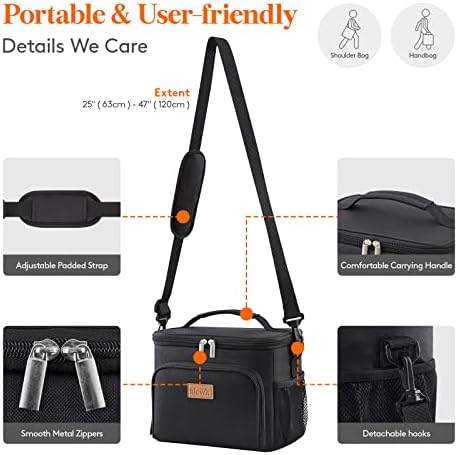 Lifewit Reusable Insulated Lunch Bag, Portable Cooler Freezable Soft Lunchbox Leakproof with Adjustable Shoulder Strap for Men Women Adult for Work Picnic or Travel, 9L 12 Can, Black