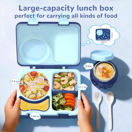 Kids Bento Lunch Box with Food Jar, Water Bottle, Lunch Bag, Shark