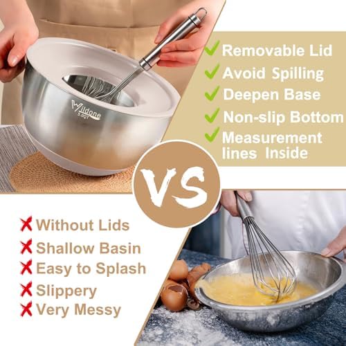 Wildone Mixing Bowls with Airtight Lids, Stainless Steel Nesting Bowls Set